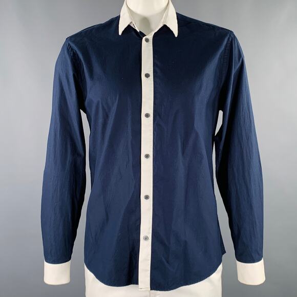 GIVENCHY Size 42 Navy White Contrast Trim Cotton Long Sleeve Shirt - Picture 1 of 6